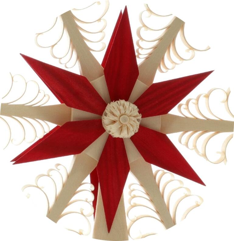 Christbaumspitze Spanstern Rot/Natur el. Beleuchtet Mittig Stern - Ansicht Detail