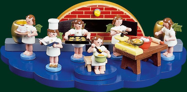 Engel – farbenfrohe Tischdekoration mit Teigschüssel, handbemalt – H = 6 cm