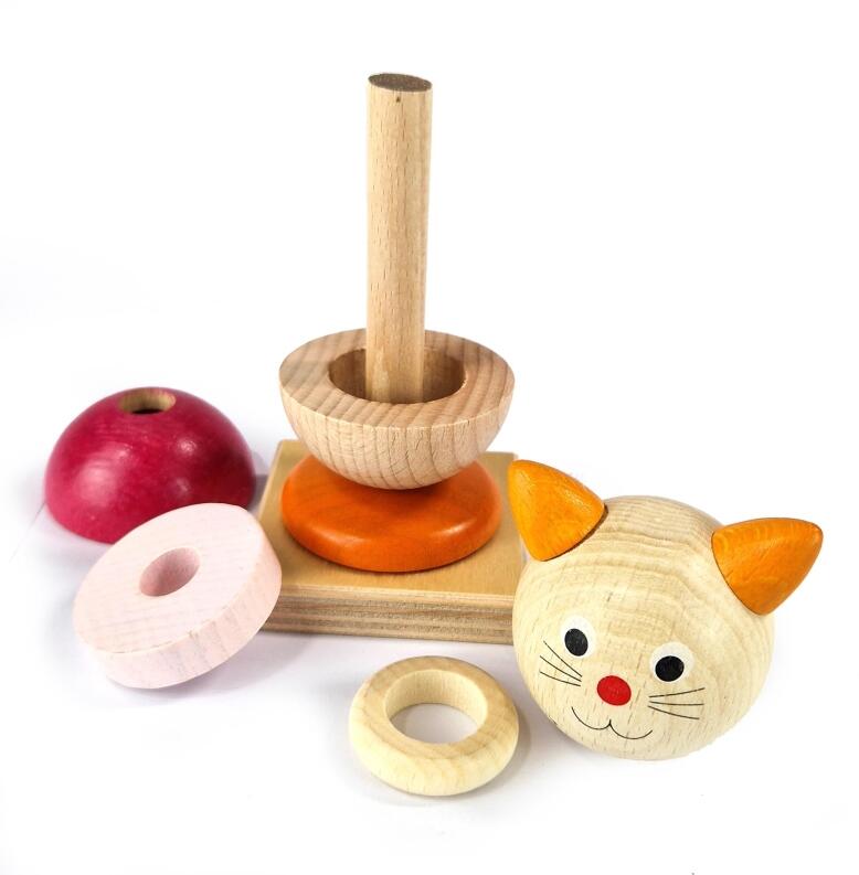 Stapelspiel – buntes Kätzchen mit farbigen Holzteilen – BxHxT 6 x 14 x 6 cm