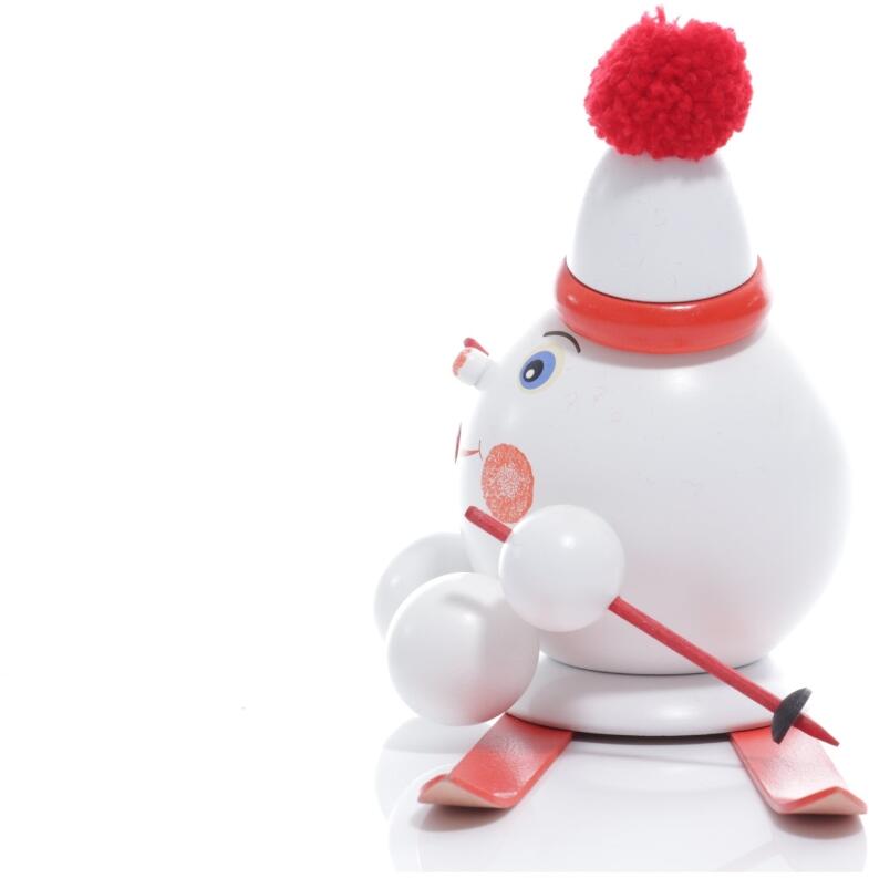 Räucherfigur - Räucherschneeball auf roten Ski mit Mütze - Ansicht Links - Ein Eycatcher in jeder