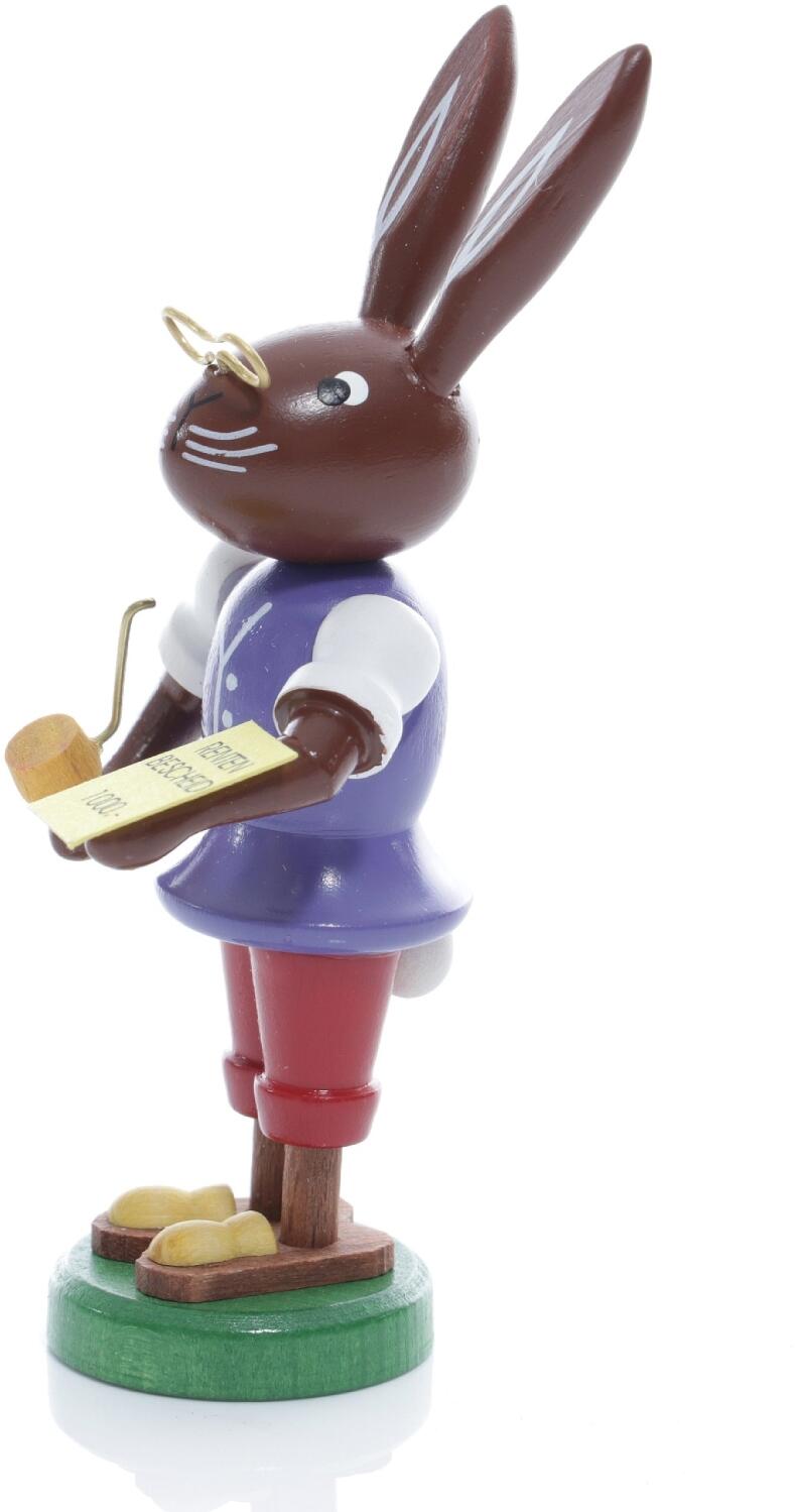 Osterfigur – detailreich gestalteter Osterhase Opa mit Pfeife und Rentenbescheid – BxHxT ca. 5x9x4 cm