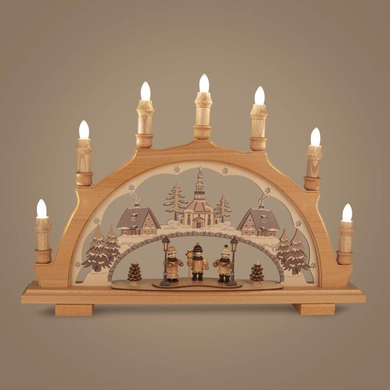Schwibbogen Seiffener Kirche mit Sternensänger mit LED Beleuchtung BxHxT 49x33,5x6cm