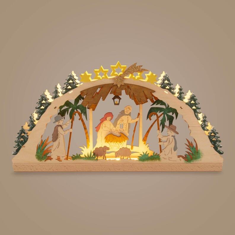 Bastelsatz Schwibbogen mit der Geburt Christi und LED-Beleuchtung BxHxT 40x20x5cm