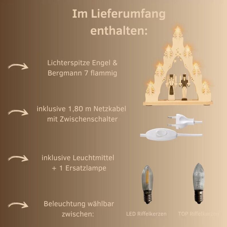 Schwibbogen Engel & Bergmann mit LED-Beleuchtung natur BxHxT 38,0x43,0x4,5cm