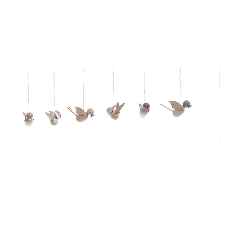 Strauchbehang - 6er Set - Singvögel naturfarben zum Aufhängen
