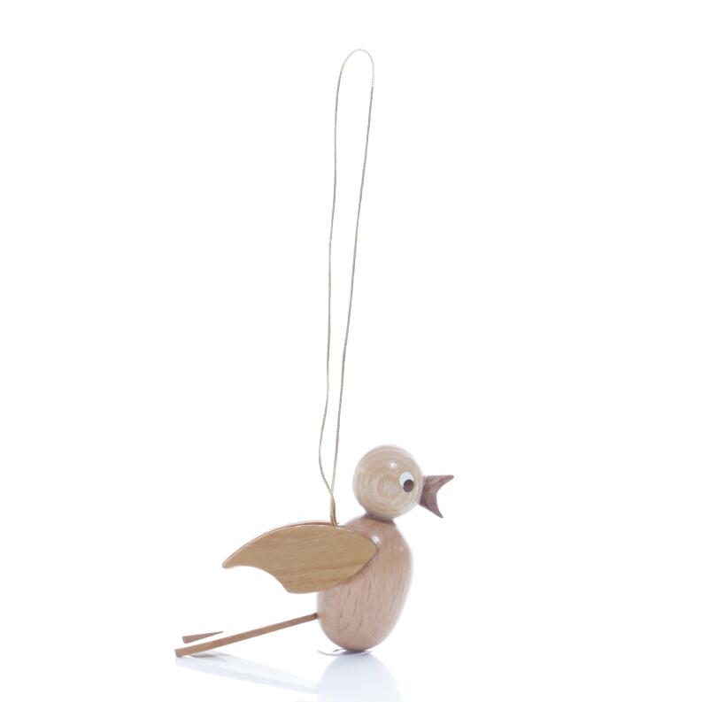 Strauchbehang – Singvogel naturbelassen zum Aufhängen – HxBxT 4x2x6cm - fröhliche Holzfigur zum