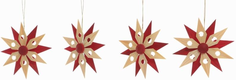 Christbaumschmuck - Holzsterne aus Roten Kiefernblätter 4er Set - Ansicht 2 - Bewirken Tolle
