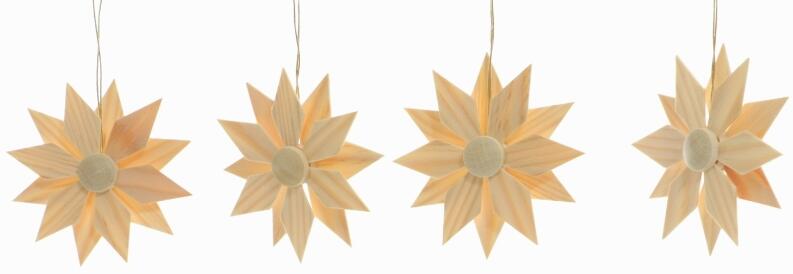 Christbaumschmuck - Holzsterne aus Kiefernblätter 4er Set - Ansicht 2 - Bewirken Tolle Farbakzente
