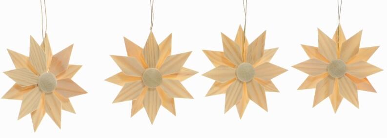 Christbaumschmuck - Holzsterne aus Kiefernblätter 4er Set - Ansicht 1 - Hergestellt im Erzgebirge