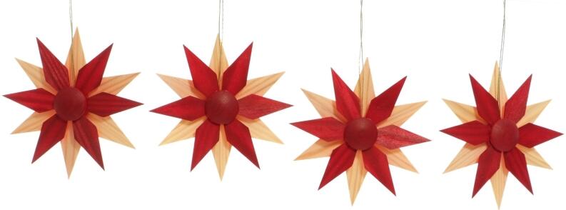 Christbaumschmuck - Holzsterne in Rot und Natur 4er Set - Ansicht Rückseite - Damit wird jeder