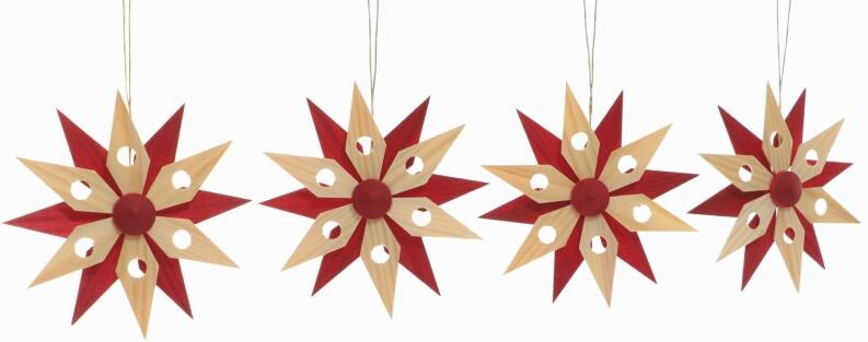Christbaumschmuck - Holzsterne aus Roten Kiefernblätter 4er Set - Ansicht 1 - Hergestellt im