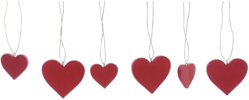 Baumbehang - 3 kleine und 3 große Herzen zum Hängen in Rot - Ansicht Vorne - Hergestellt im