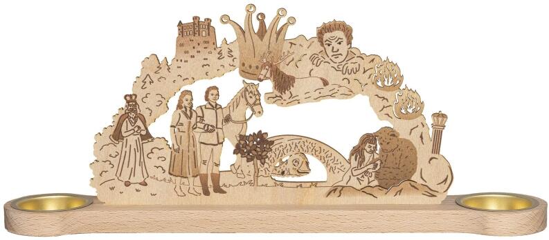 Lichterbogen – naturbelassene Teelichthalter mit Märchenszenen und Prinzenpaar – BxHxT 32 x 12 x 7