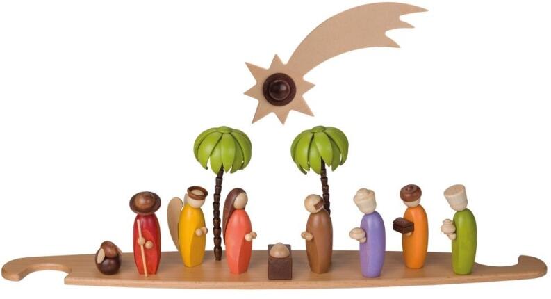 Motivplattform – moderne Heilige Familie mit funkelndem Schweifstern farbig gestaltet – BxHxT 49 x 8