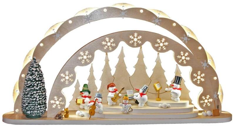 Doppelschwibbogen – liebevolle Schneemann-Musiker mit detailreicher LED-Beleuchtung, handbemalt,