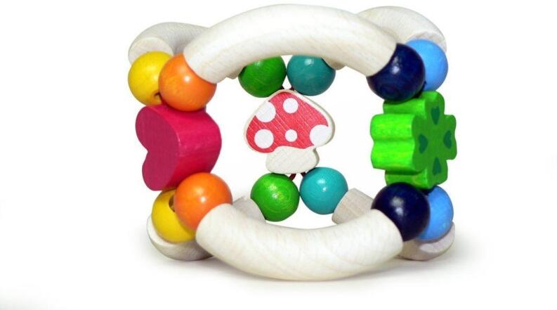 Babyspielzeug – klingende Rassel mit Pilz und Kugeln – BxHxT 9 x 8 x 7 cm