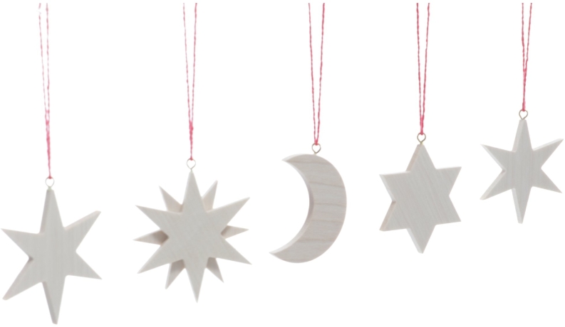 Baumbehang - 4 verschiedene Sterne und der Mond in Natur zum Hängen - Ansicht Rechts - Damit kommt