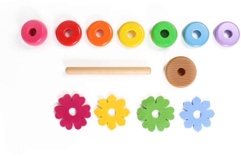 Holzspielzeug - farbiger Steckturm Blume - BxH 6,5x6,5cm