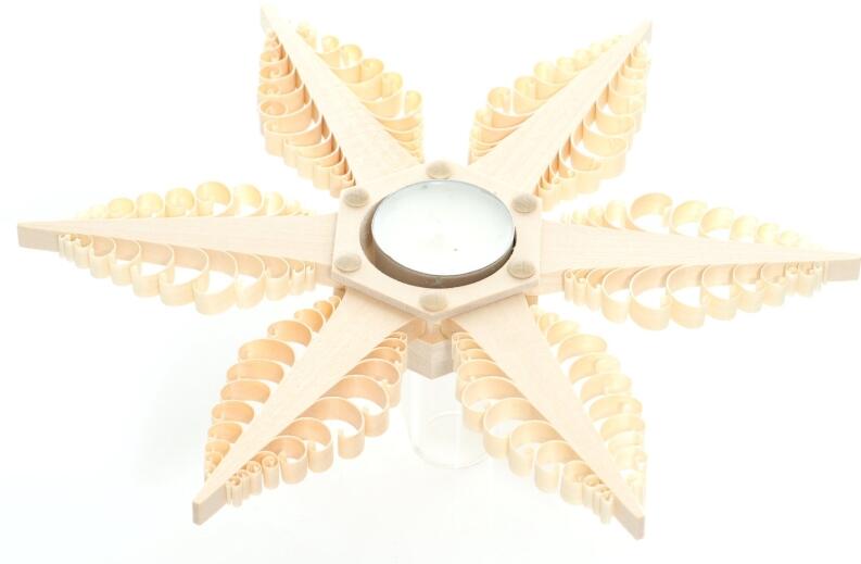 Tischschmuck - Teelichthalter als Spanstern aus 6 gestochenen Bäumchen mit Punkten - Hergestellt im