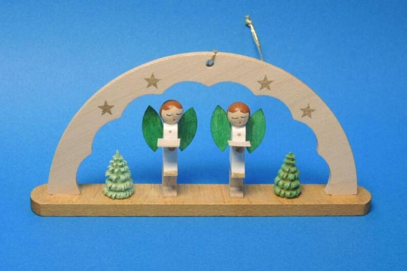 Christbaumschmuck – farbenfroher Schwibbogen mit singenden Engeln, detailreich bemalt – BxHxT = 5 x 