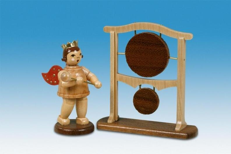 Holzfigur Musikengel mit doppelten Orchestergong ohne Krone Höhe 6,5cm