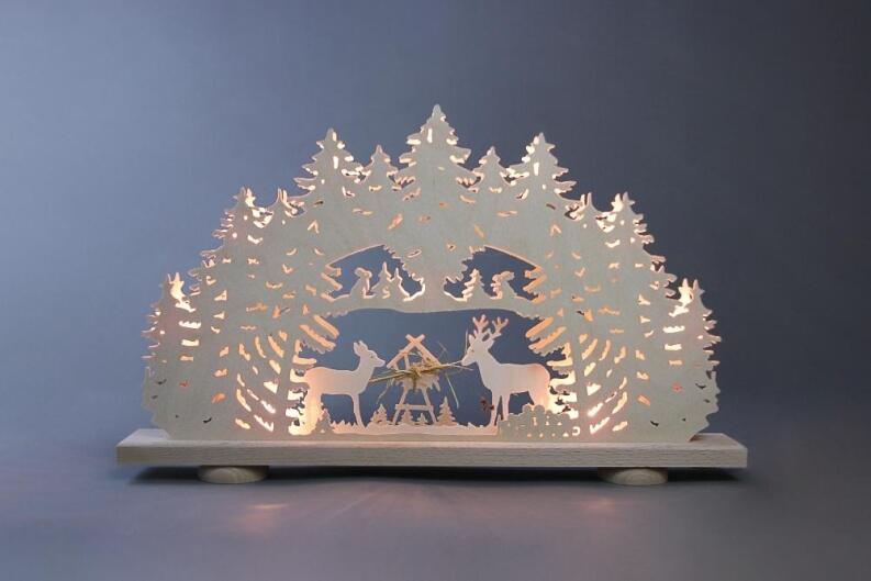 LED Lichterbogen 10 flg. Futtergrippe mit Naturheu von Weigla Gläser, erzgebirgischer Holzleuchter