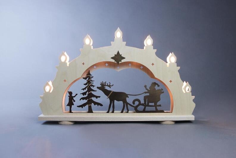 Lichterbogen – Weihnachtsmann auf Schlitten – LED beleuchtet – BxHxT ca. 52 x 33 x 6 cm