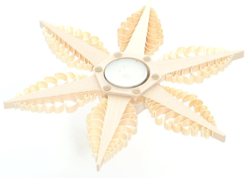 Tischschmuck - Teelichthalter als Spanstern aus 6 gestochenen Bäumchen mit Punkten - Ansicht 2 -