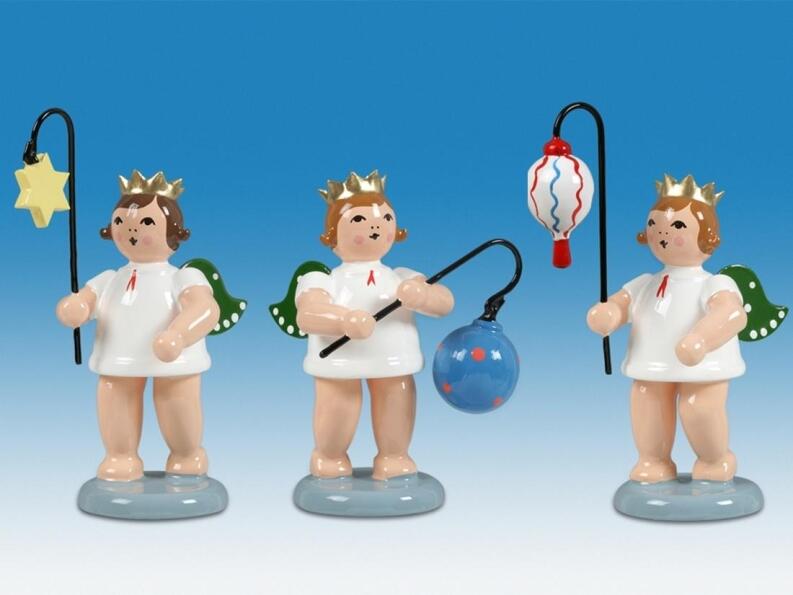 Holzfigur Engelfiguren mit Lampion 3-teilig ohne Krone Höhe 6cm