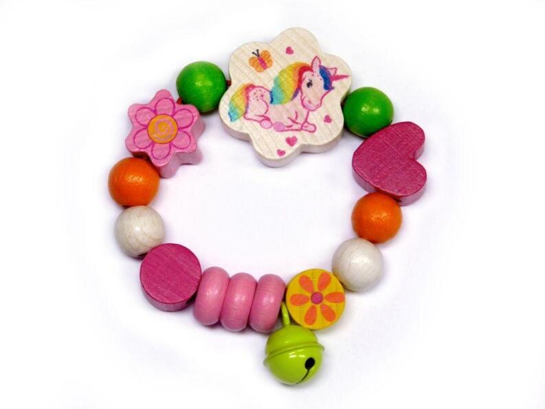 Babyspielzeug – farbenfrohe Rassel mit Einhorn-Motiv – BxHxT 9x9x1,8 cm