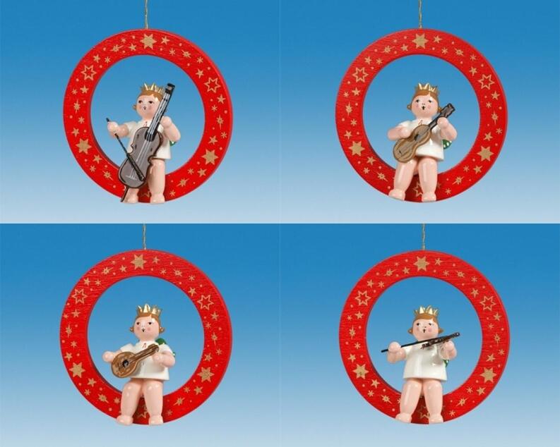 Christbaumschmuck Roter Ring mit Engel 4 teilig ohne Krone Höhe 6cm