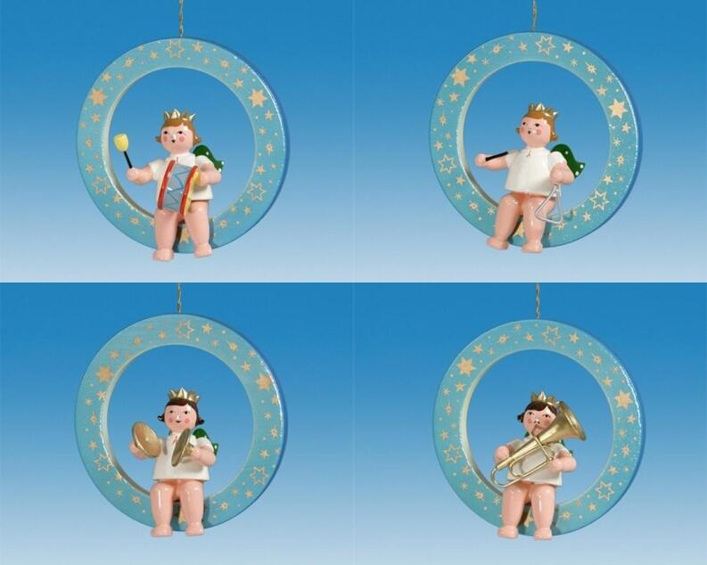 Christbaumschmuck Blauer Ring mit Engel 4 teilig ohne Krone Höhe 6cm