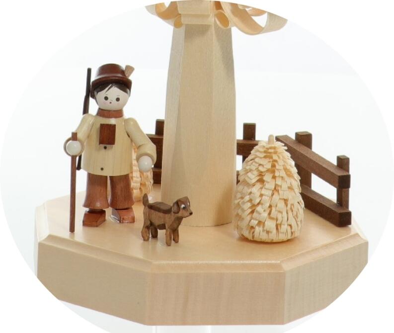 Tischdekoration - Weihnachtssockel Spanbaum mit Förster und Dackel - Ansicht Detail mit