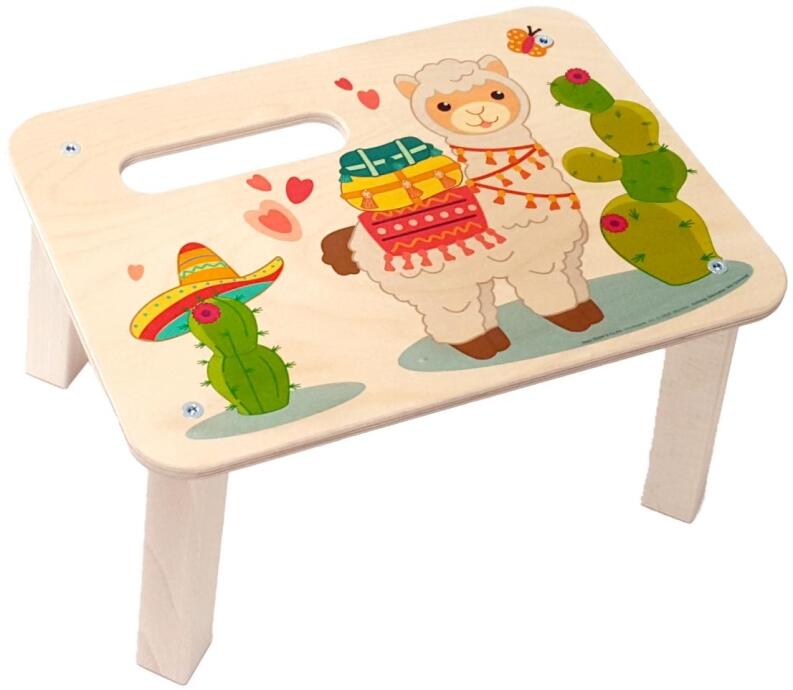 Fußbank – fröhliches buntem Lama-Motiv und farbenfroher Bemalung – BxHxT 33 x 17,5 x 24,5 cm