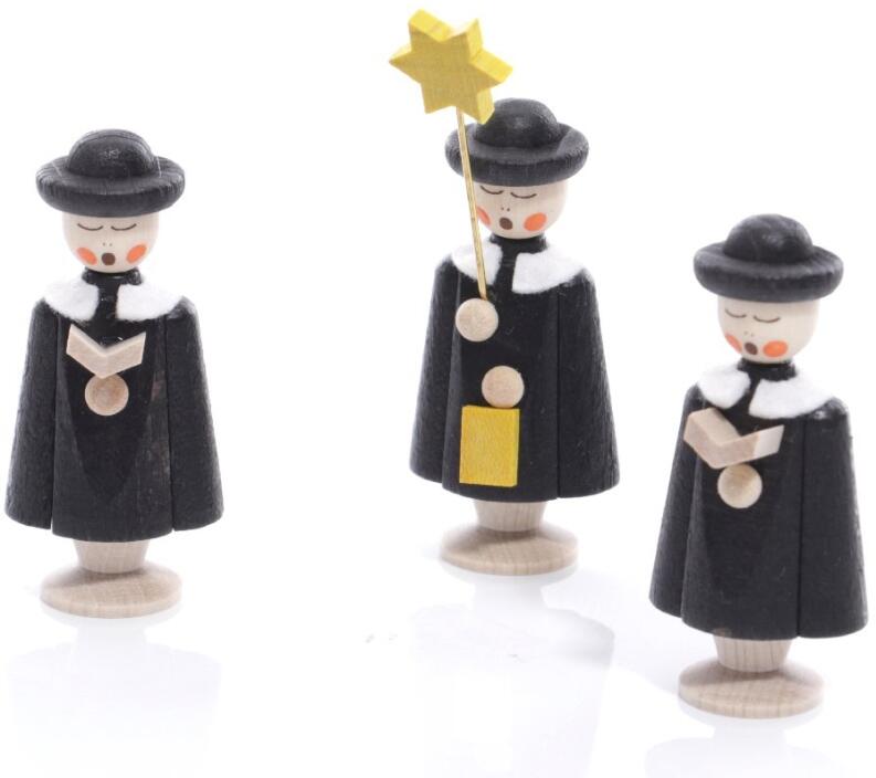 Miniaturfiguren - 3 Seiffener Kurrendefiguren mit Buch und Stern Schwarz - Ansicht 2 - Super Als