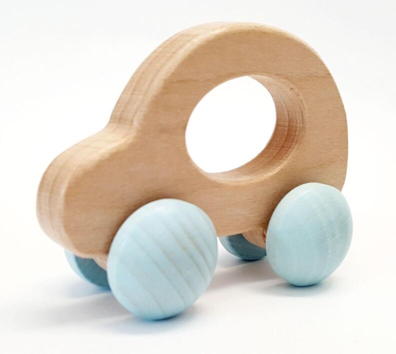 Holzspielzeug Auto mit Rädern in Pastellfarben von Hess Holz Spielzeug, naturbelassenes Greifauto 9