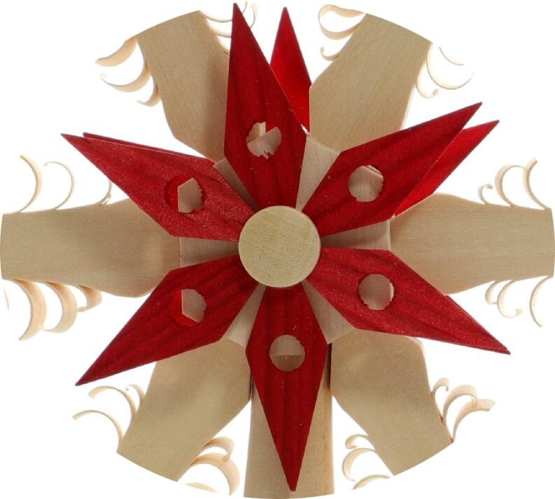 Christbaumspitze Spanstern el. Beleuchtet Mitte mit roten Holzstern - Ansicht Detail