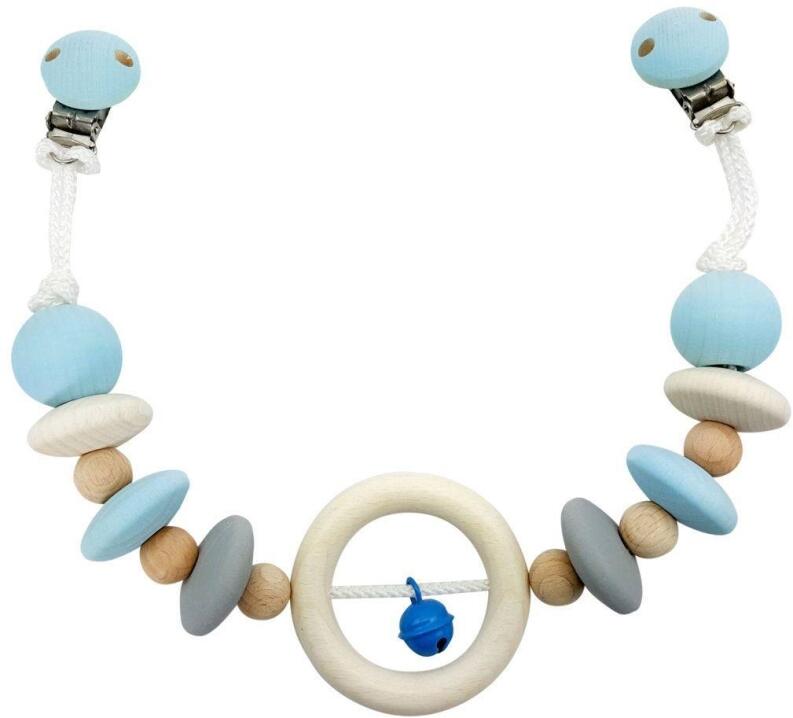 Kinderwagenkette – liebevolles Design mit Glöckchen und blauen Holzteilen – BxLxH 3,5 x 50 x 7 cm