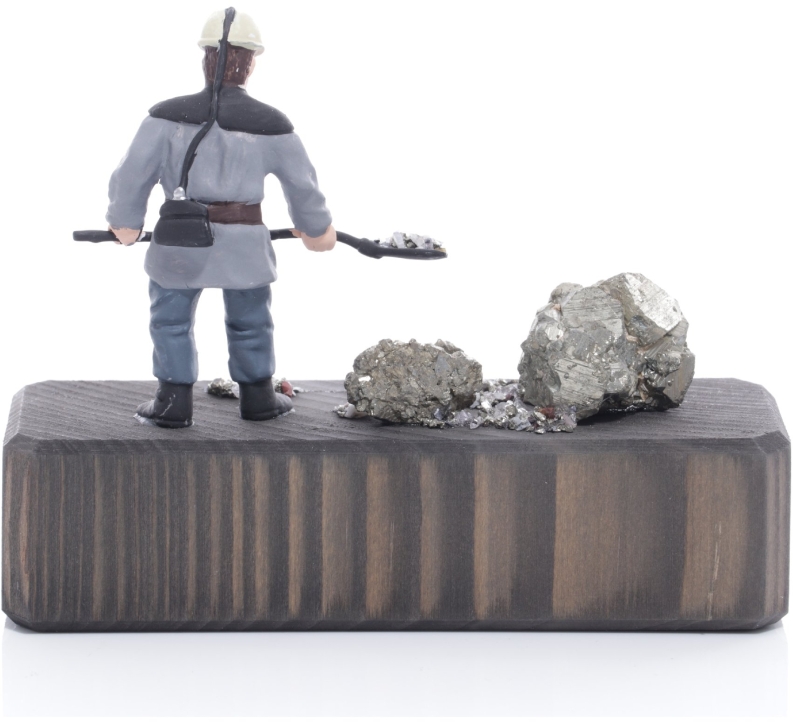 Wismut-Kumpel mit Bohrhammer mit Edelstein Bunt - Ansicht Hinten - Handbemalt