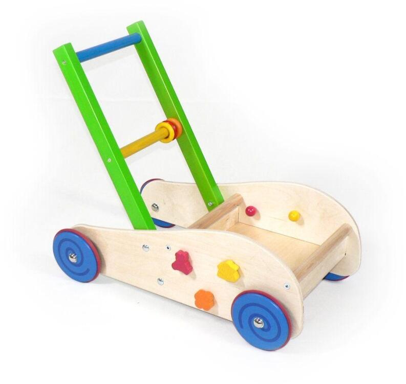 Lauflernwagen – farbenfrohes Holzspielzeug mit bunten Activity-Elementen und Spiegel – BxHxT 49 x 43