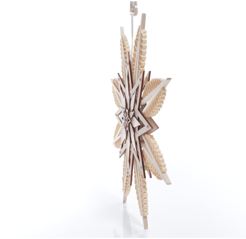 Fensterbild - Spanstern mit gestochenen Bäumchen mit LED-Beleuchtung Natur- Ansicht Links - Mit LED