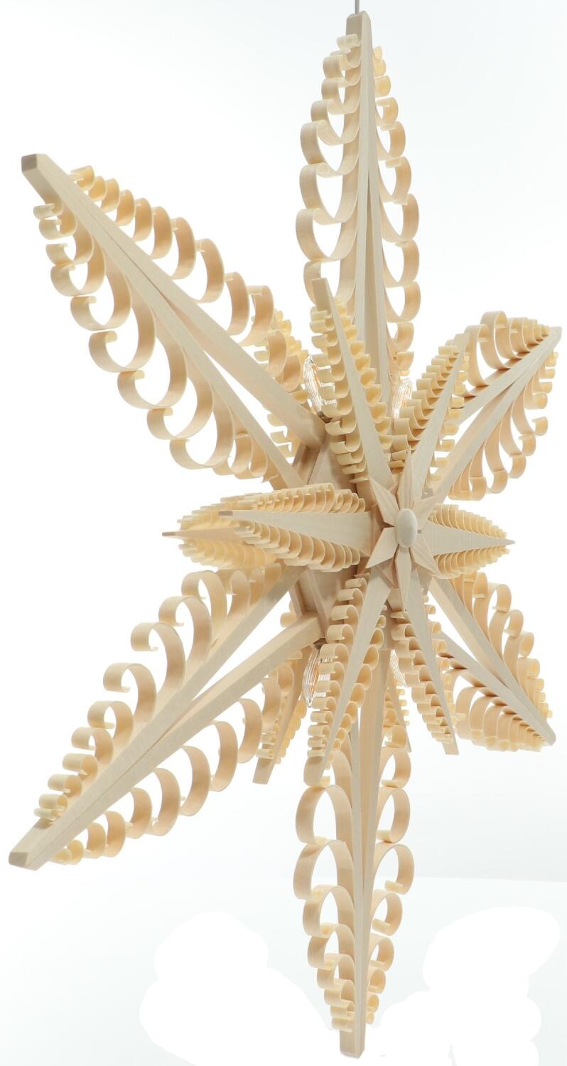 Spanstern Natur el. Beleuchtet LED Mitte mit Sterne (beidseitig) - Ansicht Rechts - Hand gestochene