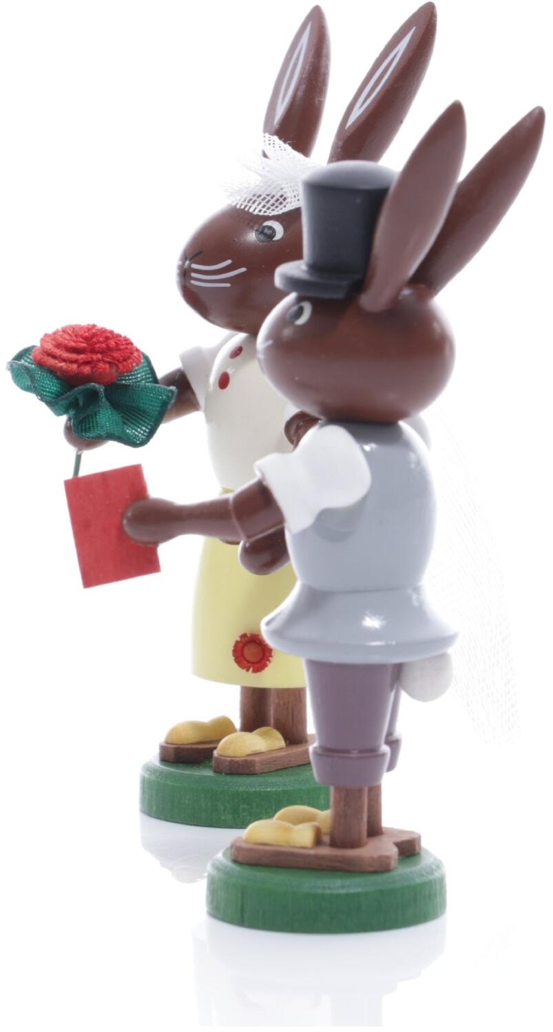 Osterfigur – charmantes Hasenpaar Braut & Bräutigam mit Zylinder und Schleppe – BxHxT ca. 5x9x4 cm