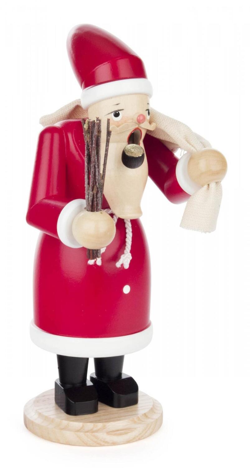 Räuchermann Weihnachtsmann im roten Mantel mit Sack und Rute aus Holz von Großhandel Dregeno, 19,5