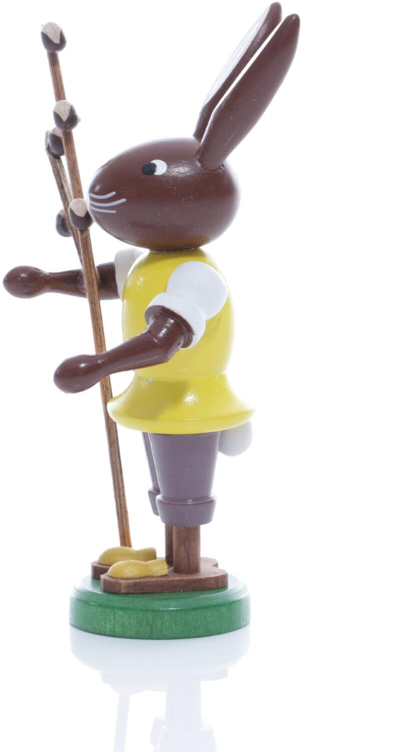 Osterfigur – detailreich gestalteter Osterhase mit Weidenkätzchen – BxHxT ca. 5x9x4 cm