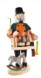 Räuchermann – detailreicher Schwibbogenhändler mit Pfeife und handbemalten Accessoires in Rot-Grün –