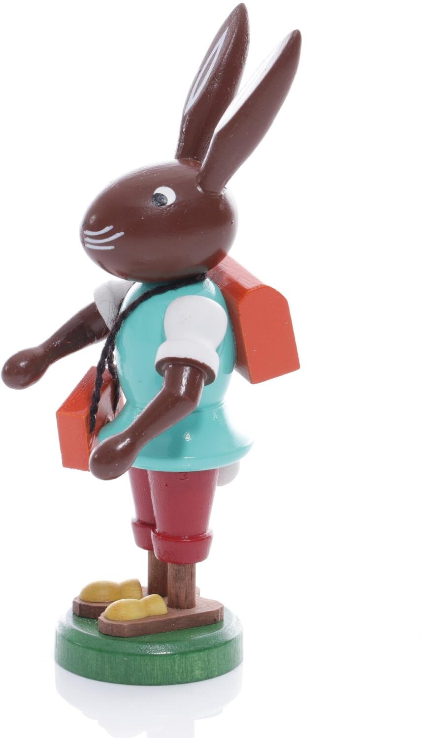 Osterfigur - Osterhase Handgefertigte Holzfigur mit Schulranzen und Umhängetasche – Höhe ca. 9 cm