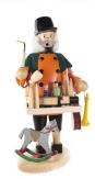Räuchermann – detailreicher Schwibbogenhändler mit Pfeife und handbemalten Accessoires in Rot-Grün –