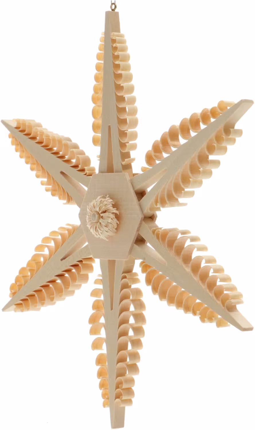 Fensterschmuck – Filigraner, handgefertigter Spanstern mit sechs kunstvoll gestochenen Spanbäumen und beidseitiger Rosette – BxHxT ca. 24x24x4 cm ...