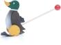 Schiebetier Watscheltier Ente mit Stock - Ansicht Links - Gummi an den Füssen klatscht lustig auf den Boden